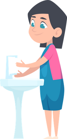 Girl Washing Her Hand  イラスト