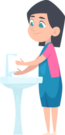 Girl Washing Her Hand  Illustration