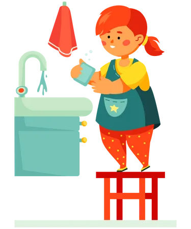 Girl washing her hands Illustration