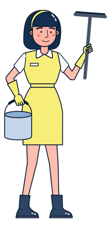 Girl washing mirror panel Illustration