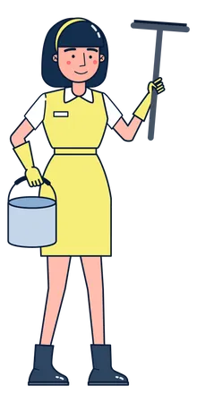 Girl washing mirror panel Illustration