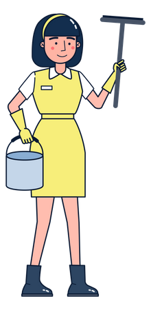 Girl washing mirror panel  Illustration