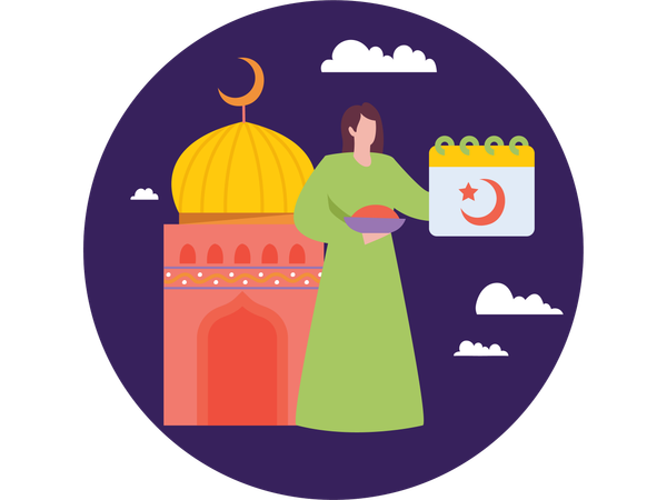 Girl watching at Ramadan Calendar  Illustration