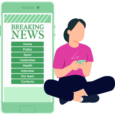 Girl watching breaking news on phone  Illustration