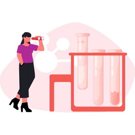 Girl watching chemical tubes  Illustration