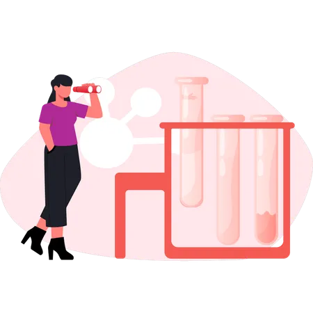 Girl watching chemical tubes  Illustration