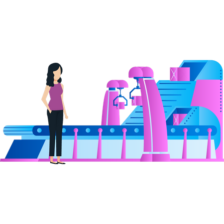 Girl watching conveyor production  Illustration