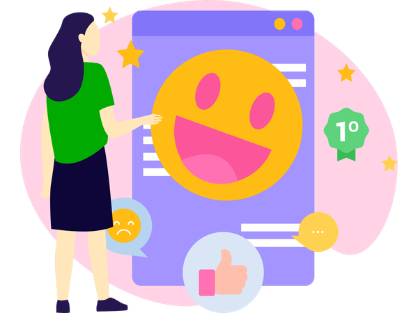 Girl watching customer feedback  Illustration