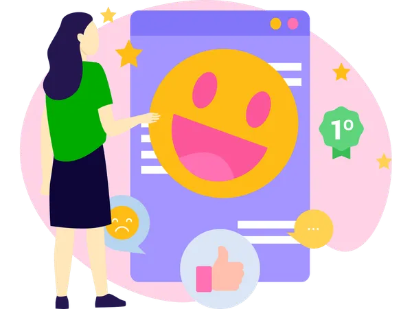 Girl watching customer feedback  Illustration