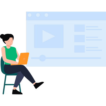 Girl watching education video online  イラスト