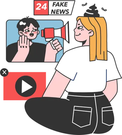 Girl watching fake news announcement  Illustration