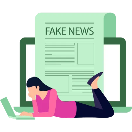 Girl watching fake news on laptop  Illustration