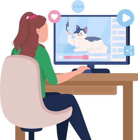 Girl Watching Funny Videos On Internet Semi Flat Color Vector Character Teen Figure Full Body Person On White Zoomer Isolated Modern Cartoon Style Illustration For Graphic Design And Animation Illustration
