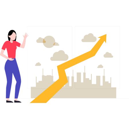 Girl watching growth graph Illustration