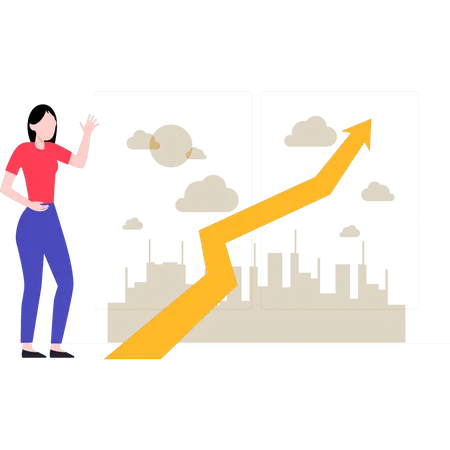 Girl watching growth graph  Illustration