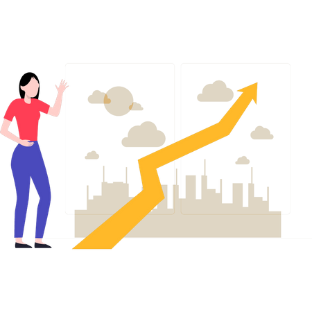 Girl watching growth graph  Illustration