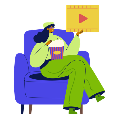 Girl Watching Holiday Movie at home  Illustration