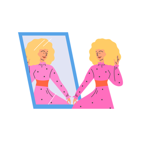 Girl watching in mirror while enjoying her reflection Love yourself  Illustration