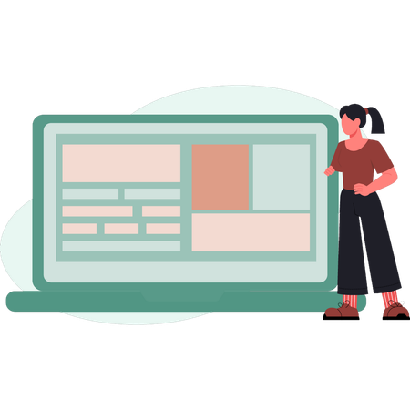 Girl watching laptop data  Illustration