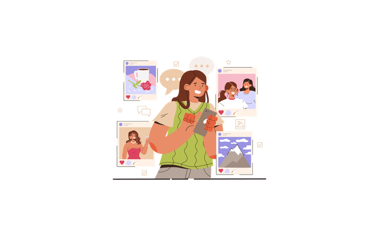 Girl watching Life-based content Illustration