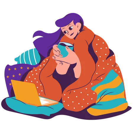Girl watching movie at weekend Illustration