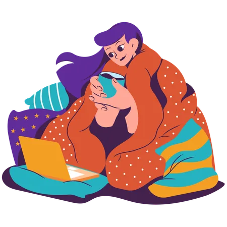 Girl watching movie at weekend  Illustration