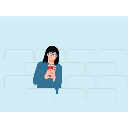 The Girl Is Watching The Cinema Illustration