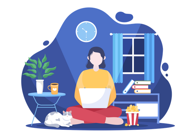 Girl watching movie on laptop  Illustration