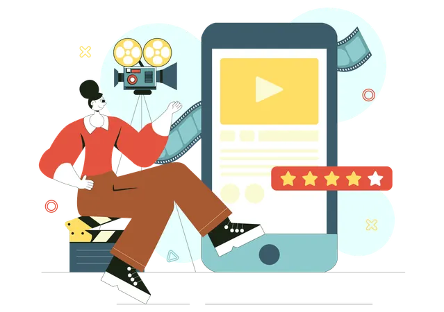 Girl watching online film review  Illustration