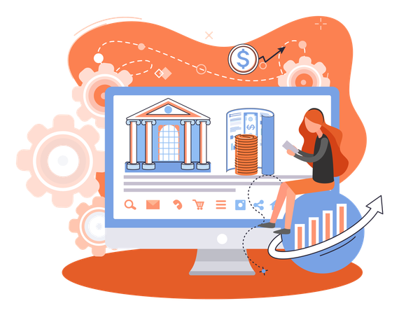 Girl watching online investment profit  Illustration