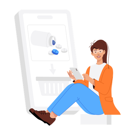 Girl watching Online Pharmacy  Illustration