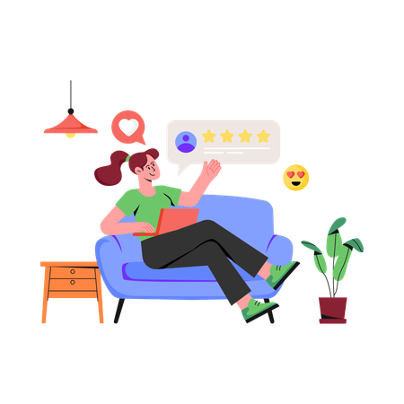 Girl watching Product Reviews  Illustration