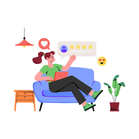 Girl watching Product Reviews  Illustration