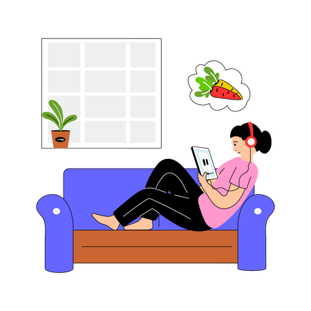 Girl watching recipe online  Illustration