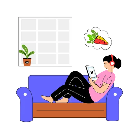 Girl watching recipe online  Illustration