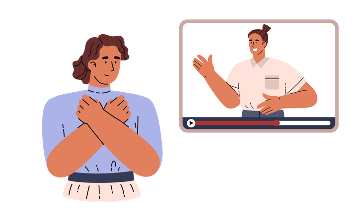 Girl watching sign language training video  Illustration