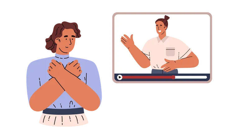 Girl watching sign language training video  Illustration