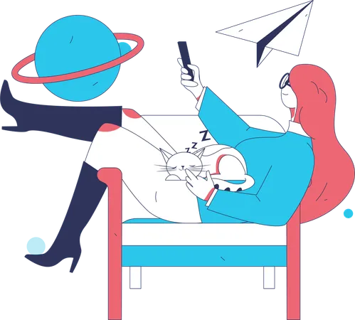 Girl watching space video  Illustration