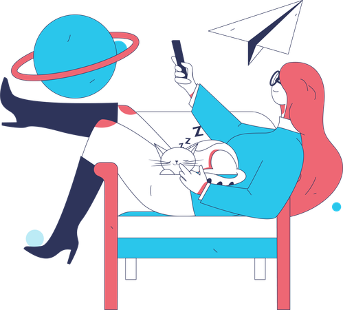 Girl watching space video  Illustration