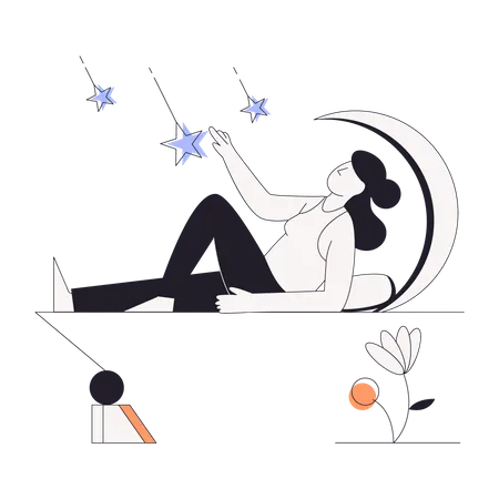 Girl watching stars during night  Illustration