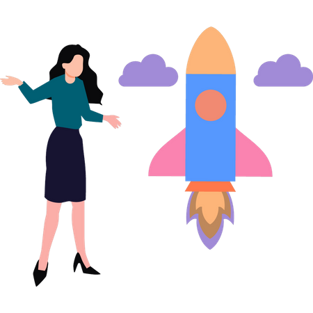 Girl watching startup rocket  Illustration