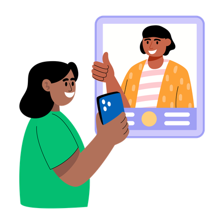 Girl watching testimonial video  Illustration