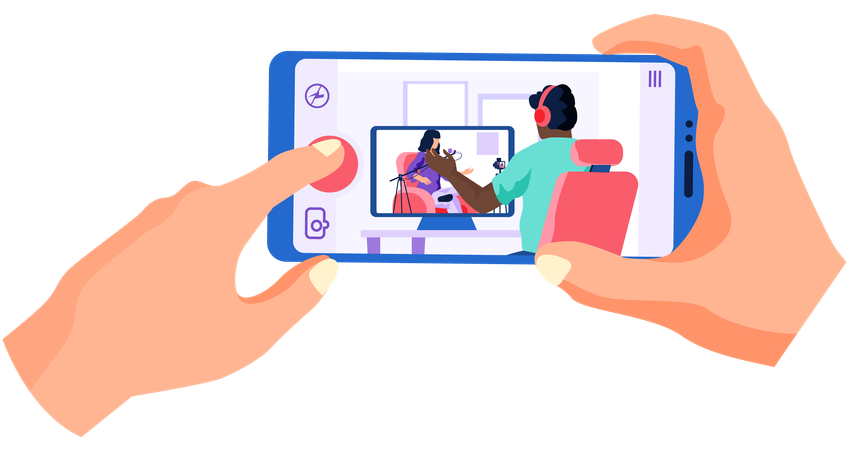 Girl watching the broadcast from her phone  Illustration