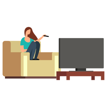Girl watching tv at home  Illustration