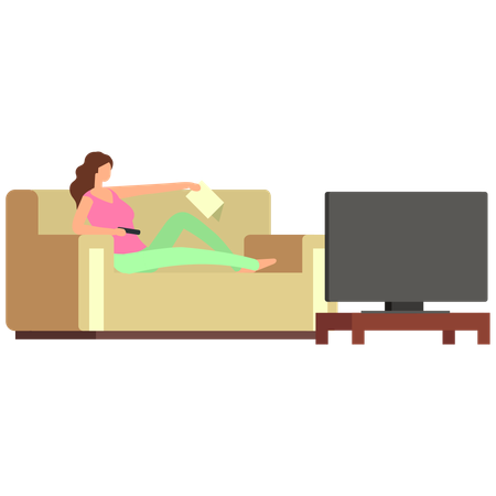 Girl watching tv at home  イラスト