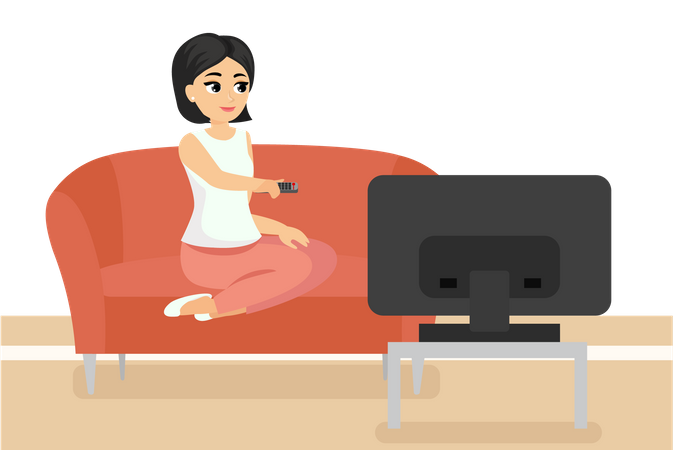 Girl watching tv  Illustration