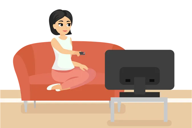 Girl watching tv  Illustration