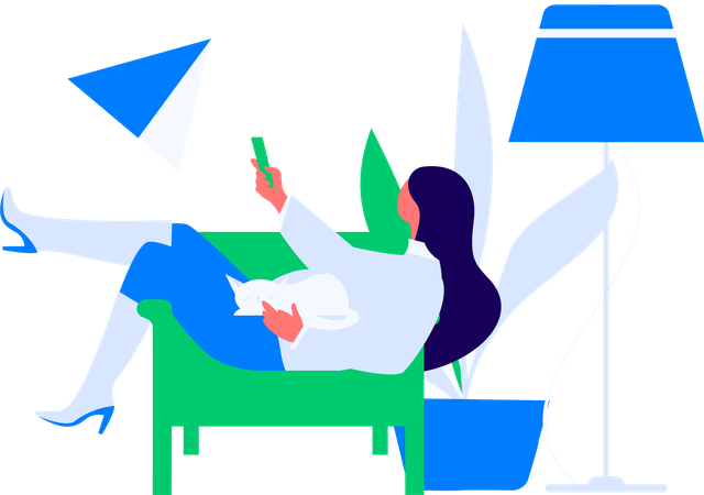 Girl watching tv while cat sleeping in lap  Illustration
