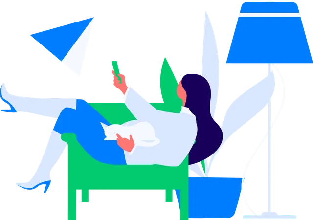 Girl watching tv while cat sleeping in lap  Illustration