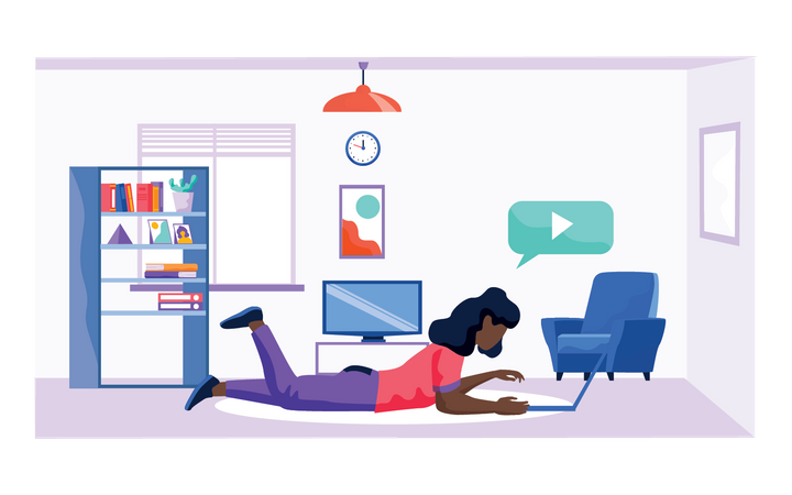 Girl watching video while sleeping at home Illustration